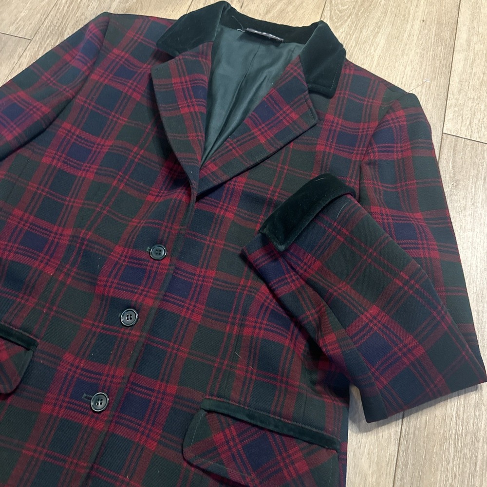 Act III Vintage Women's Plaid Blazer Velvet Accent Red Green Holiday Made USA *
